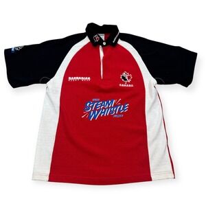 Barbarian Rugby Polo Shirt Men's Medium Red Steam Whistle Pilsner Jersey Vintage